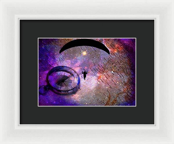 Paraglider Seeking Destination on a Map - Framed Print