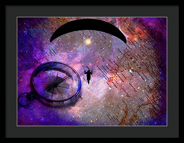 Paraglider Seeking Destination on a Map - Framed Print