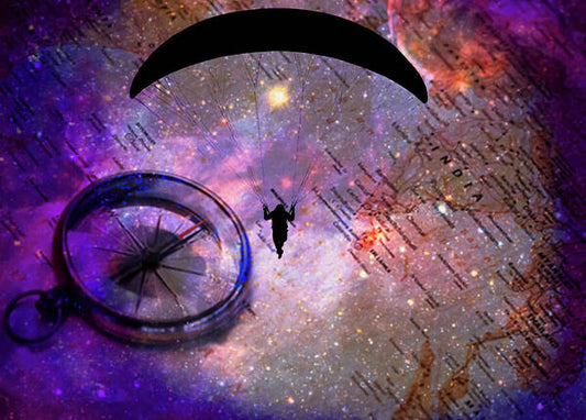 Paraglider Seeking Destination on a Map - Art Print