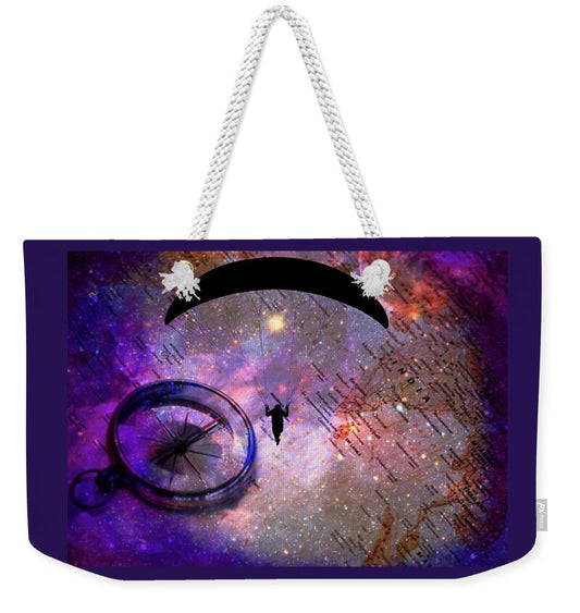 Paraglider Seeking Destination on a Map - Weekender Tote Bag
