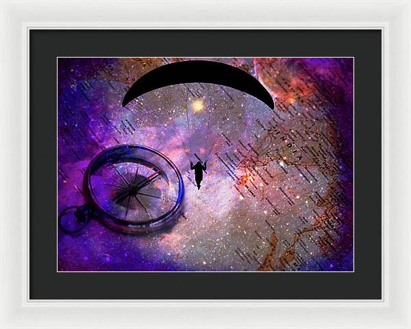 Paraglider Seeking Destination on a Map - Framed Print