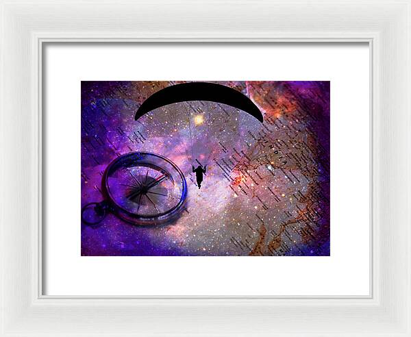 Paraglider Seeking Destination on a Map - Framed Print