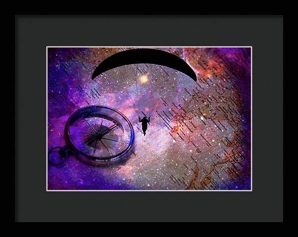 Paraglider Seeking Destination on a Map - Framed Print