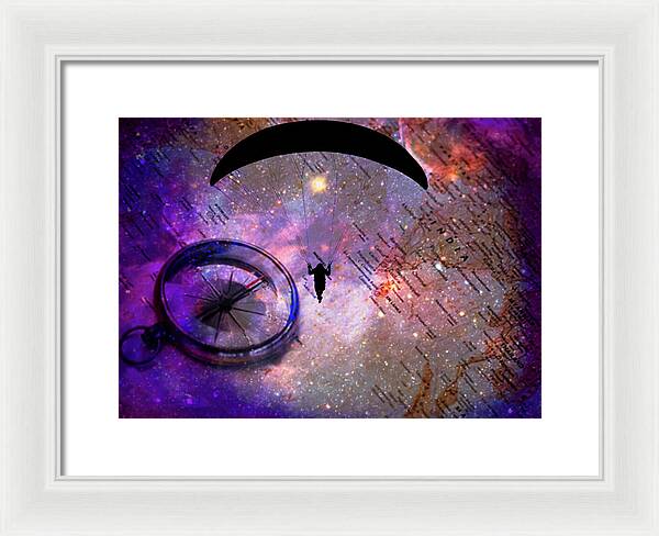 Paraglider Seeking Destination on a Map - Framed Print