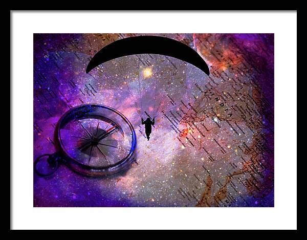 Paraglider Seeking Destination on a Map - Framed Print