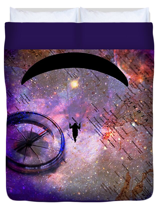 Paraglider Seeking Destination on a Map - Duvet Cover