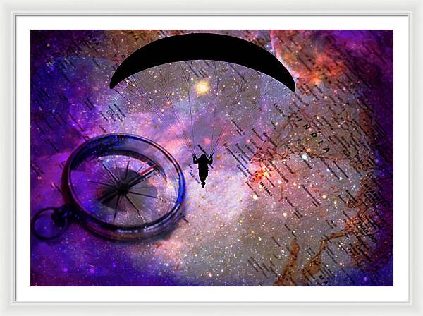 Paraglider Seeking Destination on a Map - Framed Print
