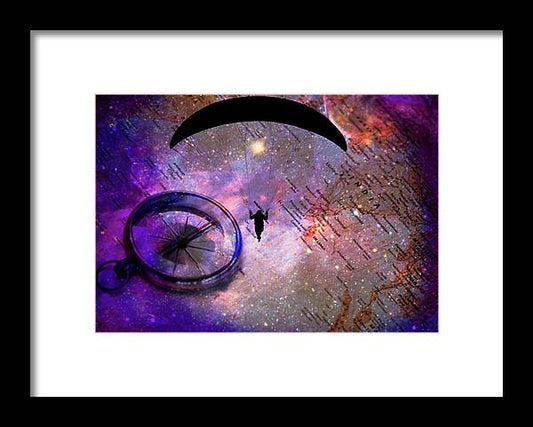 Paraglider Seeking Destination on a Map - Framed Print