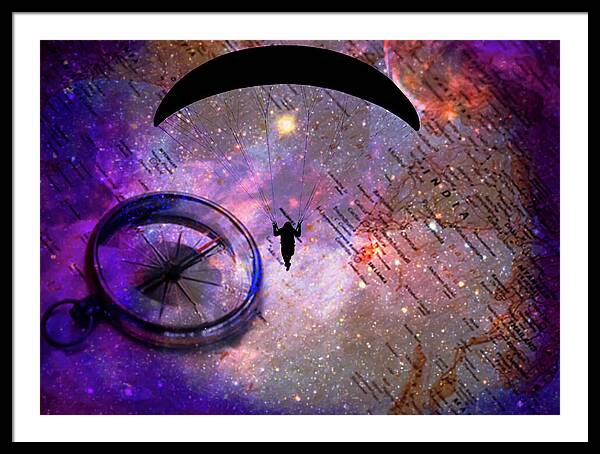 Paraglider Seeking Destination on a Map - Framed Print