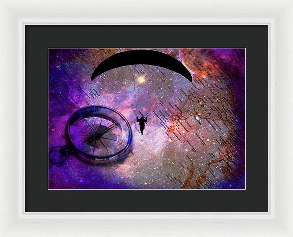 Paraglider Seeking Destination on a Map - Framed Print