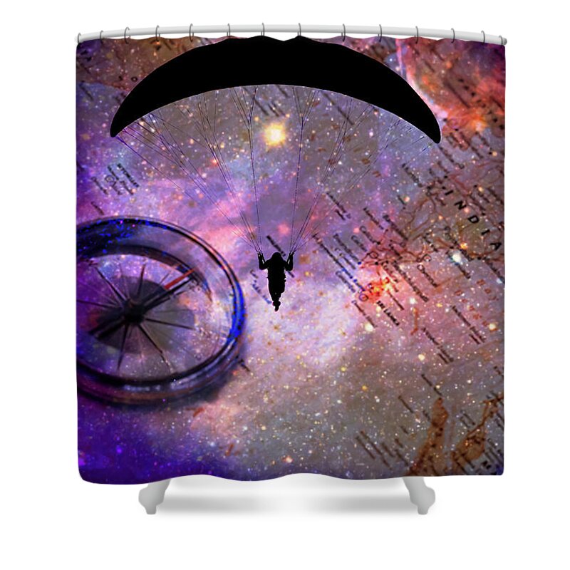 Paraglider Seeking Destination on a Map - Shower Curtain