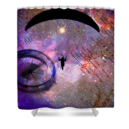 Paraglider Seeking Destination on a Map - Shower Curtain