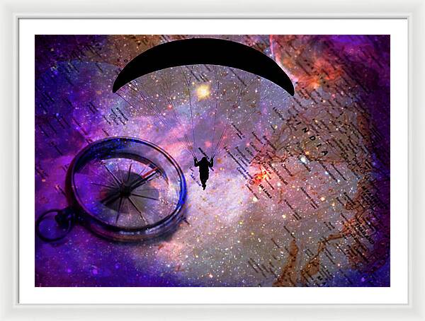 Paraglider Seeking Destination on a Map - Framed Print