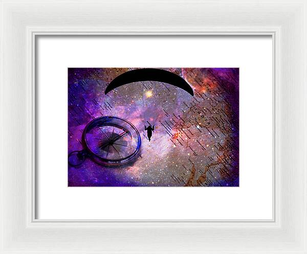 Paraglider Seeking Destination on a Map - Framed Print