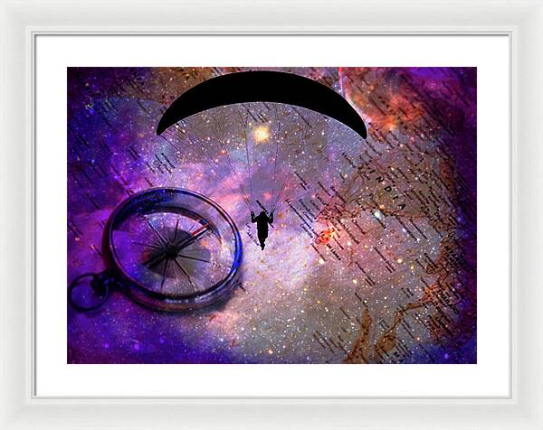 Paraglider Seeking Destination on a Map - Framed Print