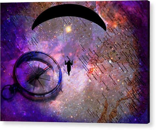 Paraglider Seeking Destination on a Map - Acrylic Print