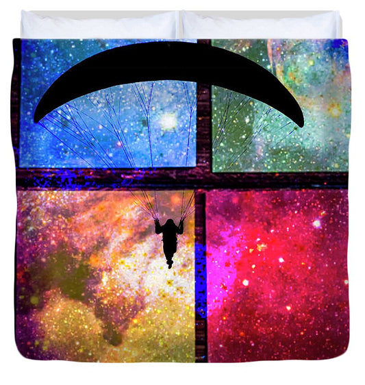 Paragliding Silhouette and Boxed Art - Duvet Cover