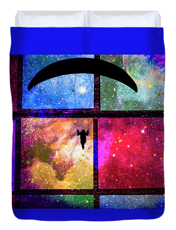 Paragliding Silhouette and Boxed Art - Duvet Cover