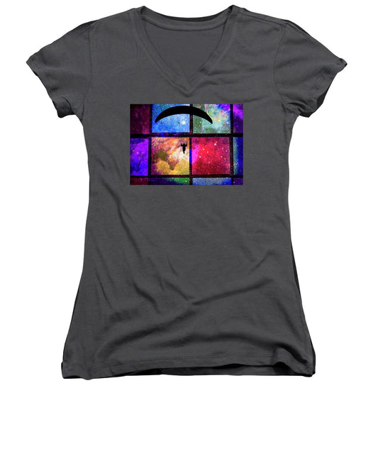 Paragliding Silhouette and Boxed Art - Women's V-Neck