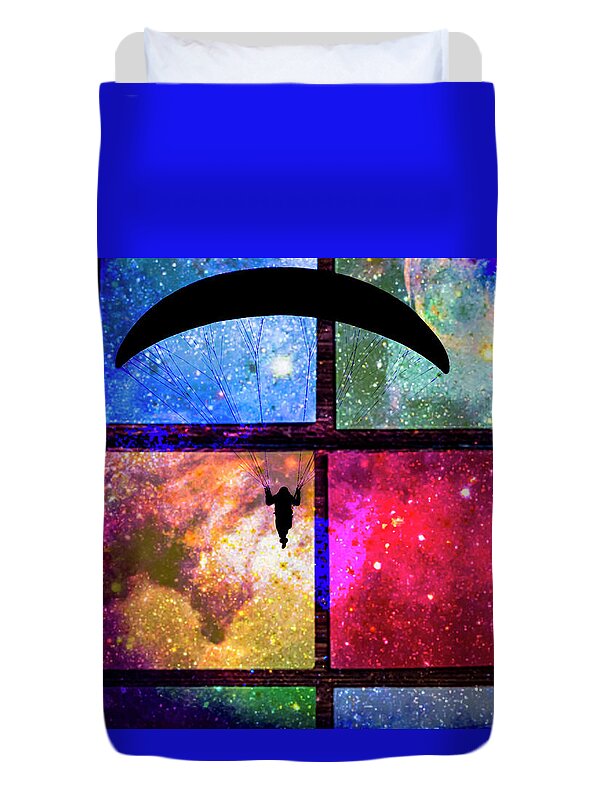 Paragliding Silhouette and Boxed Art - Duvet Cover