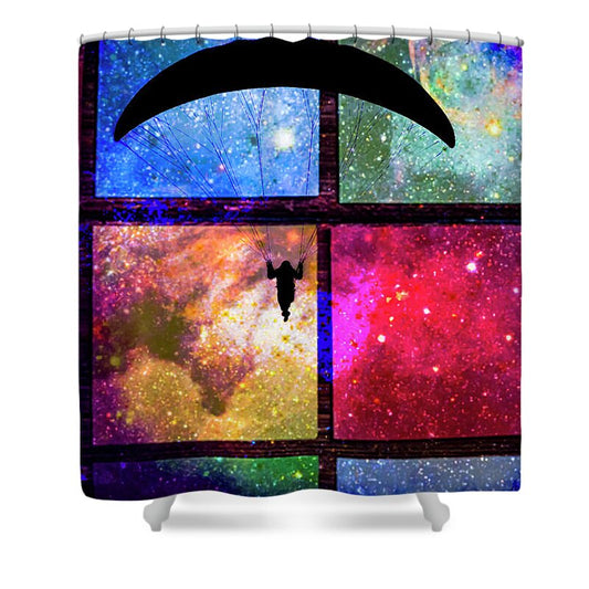 Paragliding Silhouette and Boxed Art - Shower Curtain