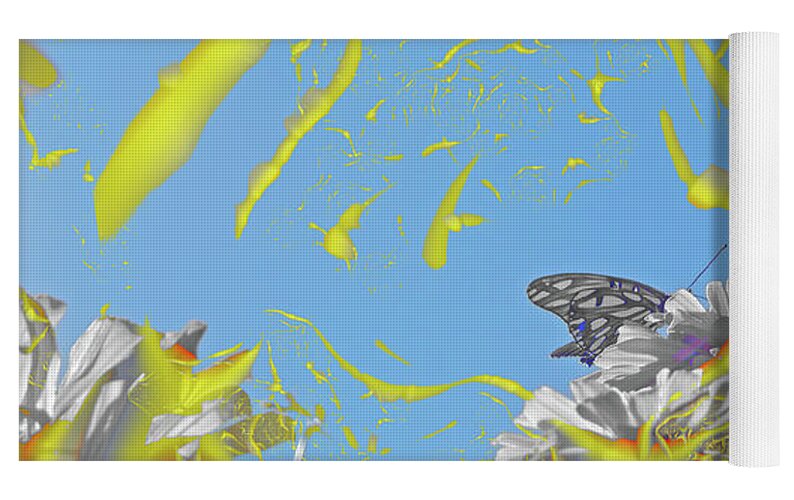 Plastered Yellow and Butterfly Landscape - Yoga Mat