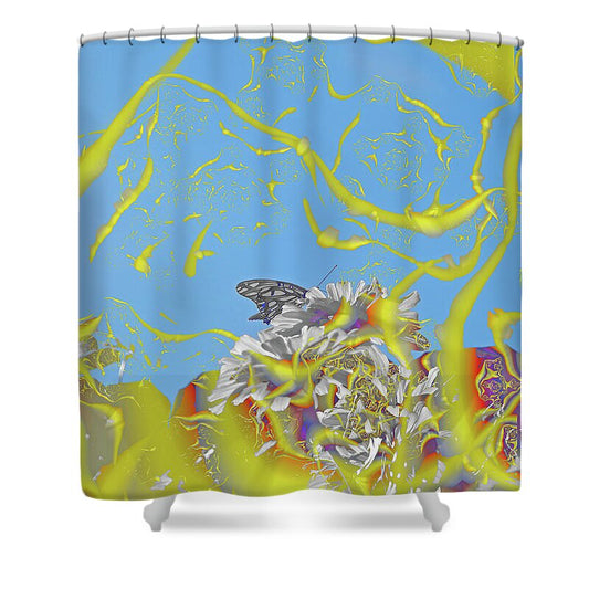Plastered Yellow and Butterfly Landscape - Shower Curtain