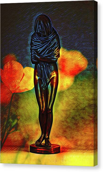 Poppy Flowers and Statue - Canvas Print