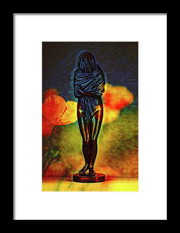 Poppy Flowers and Statue - Framed Print