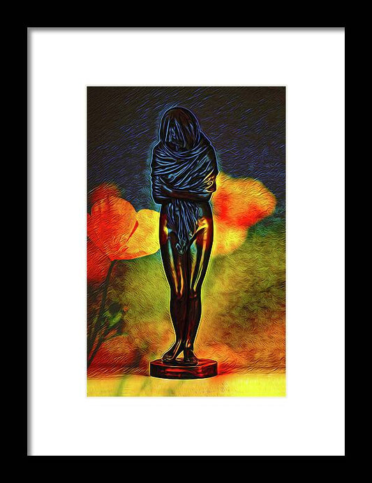 Poppy Flowers and Statue - Framed Print