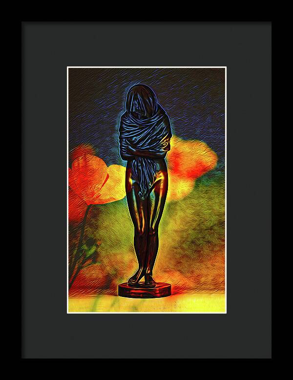 Poppy Flowers and Statue - Framed Print