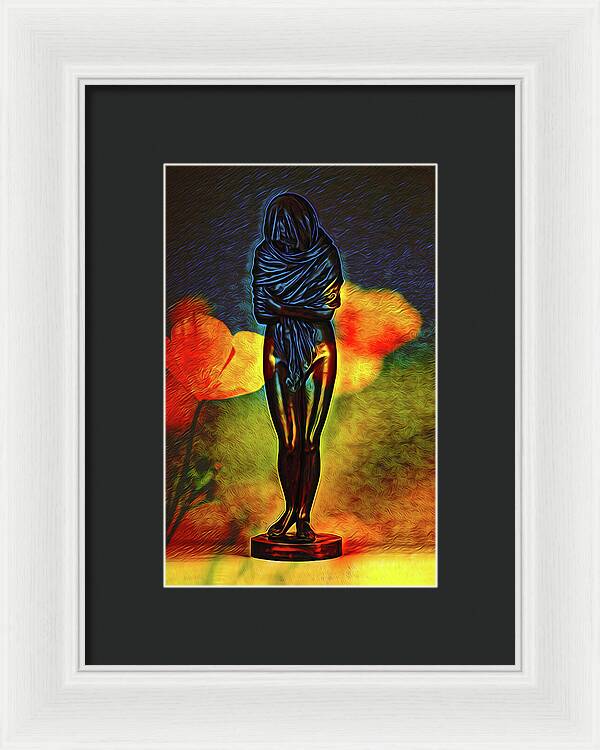 Poppy Flowers and Statue - Framed Print