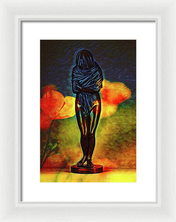 Poppy Flowers and Statue - Framed Print