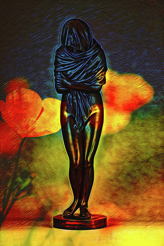 Poppy Flowers and Statue - Art Print