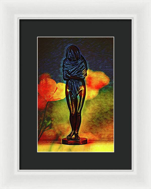 Poppy Flowers and Statue - Framed Print