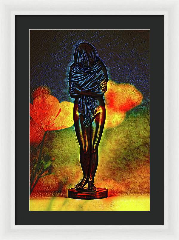 Poppy Flowers and Statue - Framed Print