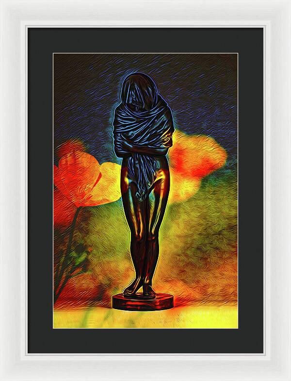 Poppy Flowers and Statue - Framed Print