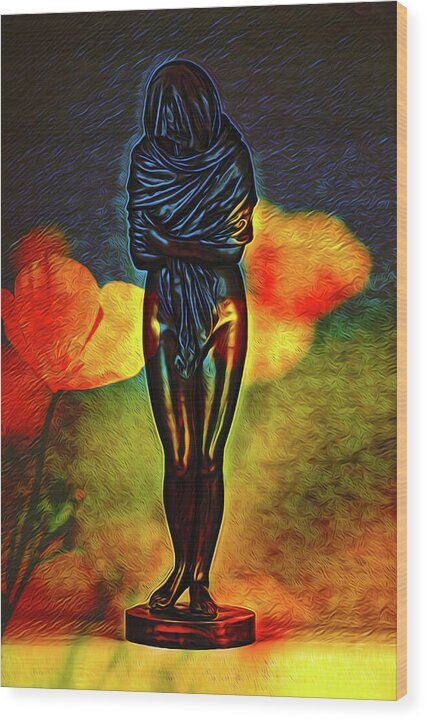 Poppy Flowers and Statue - Wood Print