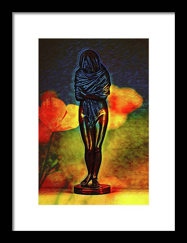 Poppy Flowers and Statue - Framed Print