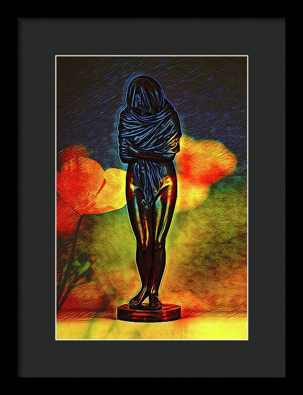 Poppy Flowers and Statue - Framed Print