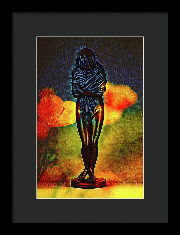 Poppy Flowers and Statue - Framed Print
