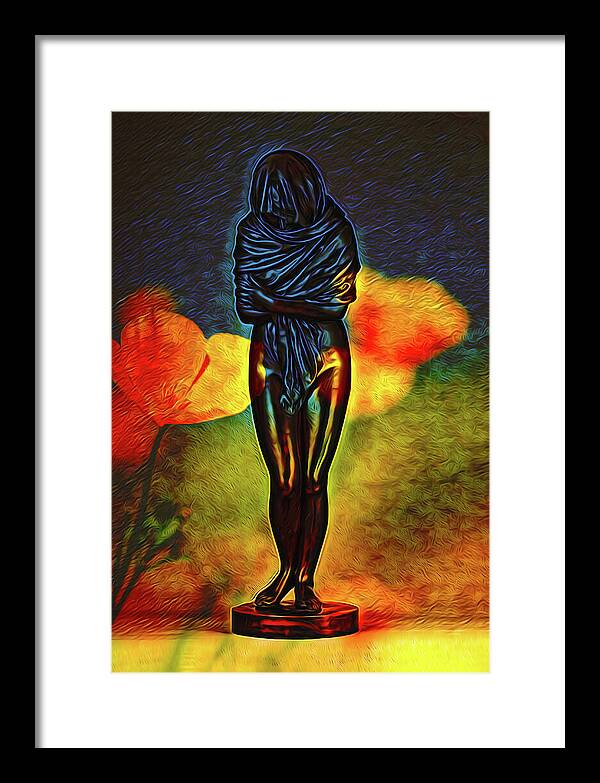 Poppy Flowers and Statue - Framed Print