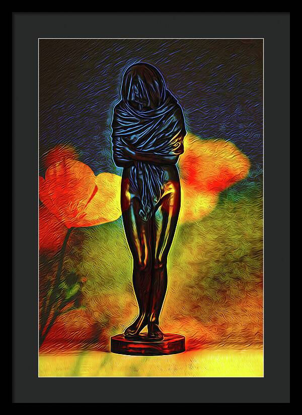 Poppy Flowers and Statue - Framed Print