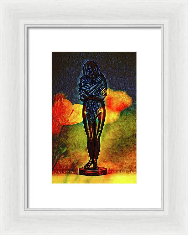 Poppy Flowers and Statue - Framed Print