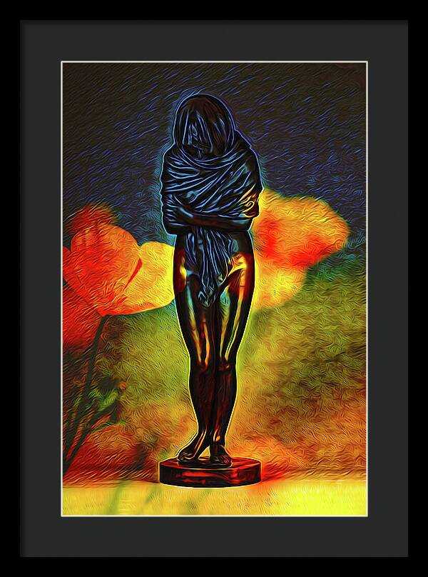 Poppy Flowers and Statue - Framed Print