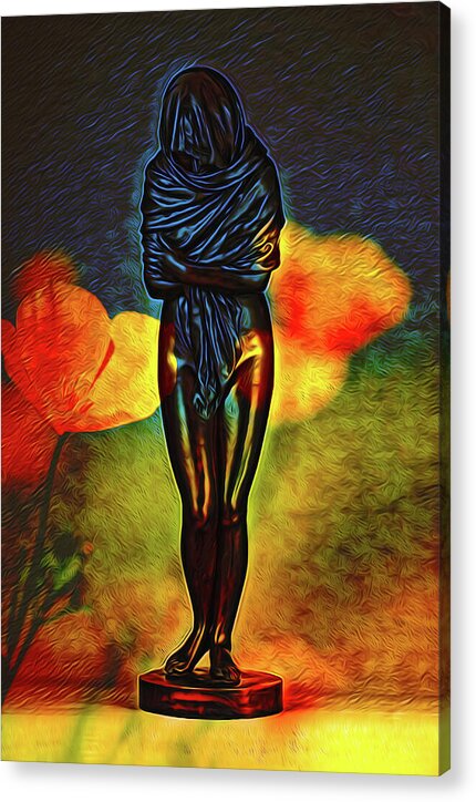 Poppy Flowers and Statue - Acrylic Print