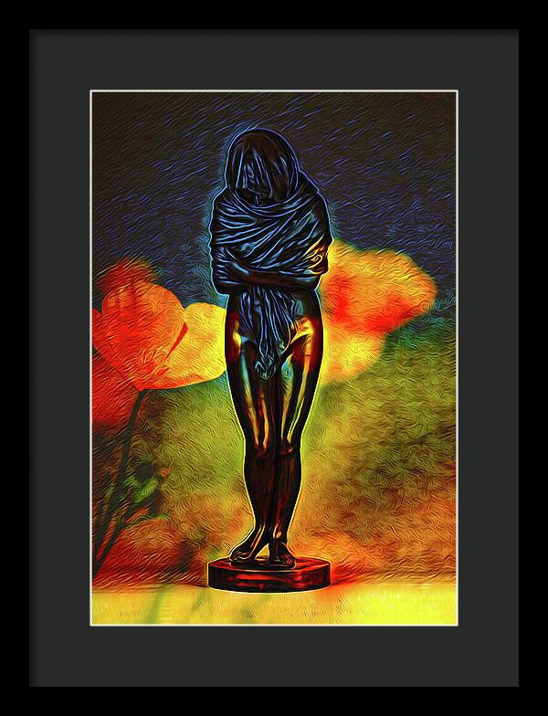 Poppy Flowers and Statue - Framed Print