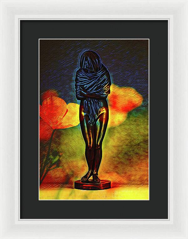 Poppy Flowers and Statue - Framed Print
