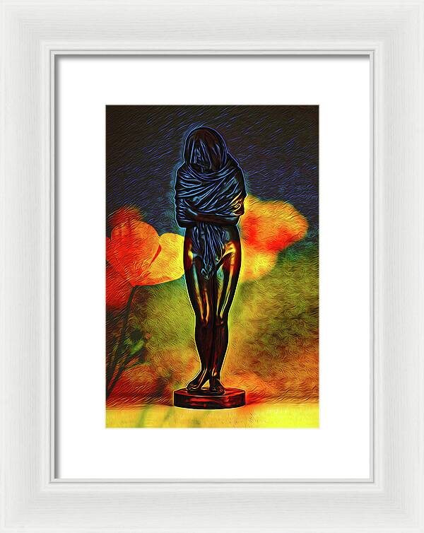 Poppy Flowers and Statue - Framed Print