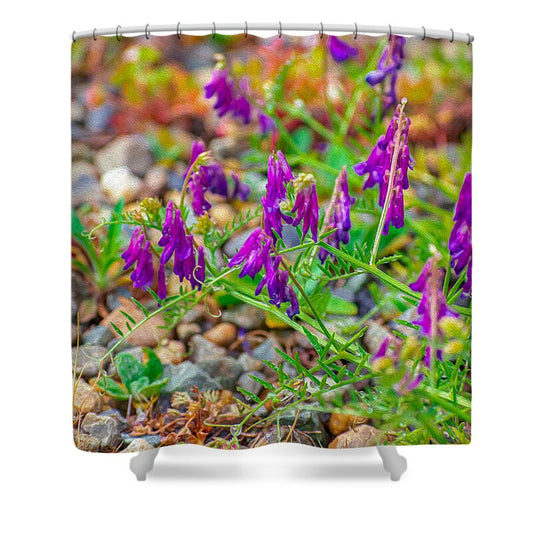 Purple Flowers Landscape Painting - Shower Curtain